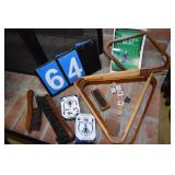 BILLIARD CHALF, RACKS, HOW TO PLAY BOOKS, BRUSHES