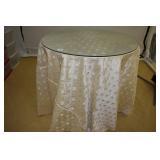 DISPLAY TABLE W/ CLOTH AND GLASS TOP 30" ROUND -