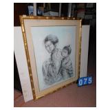 HEBEL PRINT WOMAN W/ CHILD ON BACK 43" H X 34" W