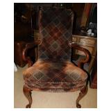 UPHOLSTERED ARMCHAIR WITH TURNED ARMS 43H 24W