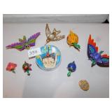 GROUP OF MINIATURE NODDERS, TURTLE, BIRDS, ETC.