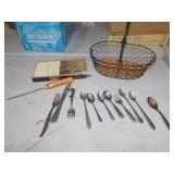 STAINLESS KNIVES, BASKET, COKE COLA ICE PICK,