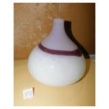 ART GLASS VASE WHITE W/ PURPLE 11" H