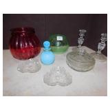 GLASS VASES AND CANDLE HOLDERS, RETRO AVON