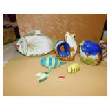 FISH PLATTER, TWO WATER PITCHERS, WOODEN NESTING