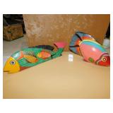 TWO WOODEN FISH