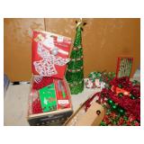 CHRISTMAS RED BEADS, GLASS ORNAMENTS IN BOX
