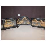 3 ORIENTAL 3D GLASS AND WOOD SCENES. APPROX. 5"