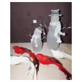 2 GLASS SNOWMEN (BIGGER ONE IS 13" TALL) AND 4