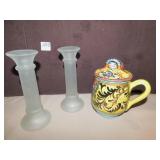 HAND PAINTED MUG WITH LID AND SIGNATURE ON