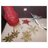 LARGE GROUP OF SPARKLY ORNAMENTS, 8 RED