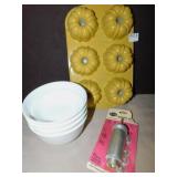 BUNDT-LETTE PAN BY NORDIC WARE, BOWLS, AND