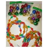 2 COLORFUL STRINGS OF LIGHTS, BEAD DECORATIONS,