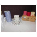 BATTERY OPERATED CANDLE WITH GLASS HOLLY PLATE,