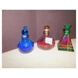 3 PERFUME BOTTLES, PAPER WEIGHT BASE