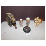 WOODEN ELEPHANT 6" H, STONE ELEPHANT 4.5" H, 2