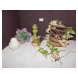 DECORATIVE BIRD CAGE AND BIRDS, ARTIFICIAL PLANTS