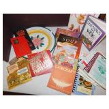 GROUP OF COOKBOOKS, SERVING TRAY STANGLE