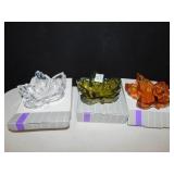 THREE WATERFORD LEAVES AMBER, GREEN, CRYSTAL