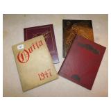 4 VINTAGE YEARBOOKS. "OUIJA 1947", "ONAWA 1930",
