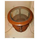 WOOD AND GLASS ROUND TWO-TIER END TABLE