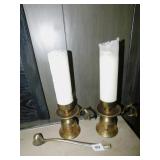 TWO CANDLE STICKS BRASS, CANDLE SNUFFER