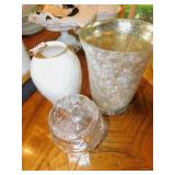 CRYSTAL JAR WITH LID, LENOX VASE, LARGE CANDLE