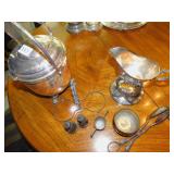 SILVERPLATE ICE BUCKET, GRAVY BOAT WITH STAND,