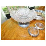 SILVERPLATE SERVING TRAYS, BOWL, GLASS BOWL ON