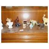 GROUP OF DECO ELEPHANTS INCLUDING WOOD, CERAMIC,