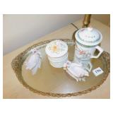 OVAL DRESSER SET, STAFFORDSHIRE COVERED BOX,