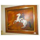 MAN ON HORSE 21" X 25" ON CANVAS ON BOARD