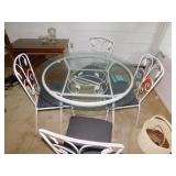 WROUGHT IRON GLASS TOP TABLE AND 4 CHAIRS GRAPE