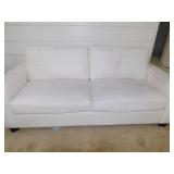 WHITE VINYL SOFA 80" L X 33" D X 32" H SEE SEAT