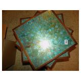 SET OF WOOD W/ STONE LOOK TOP TABLES VINTAGE