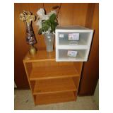 PLASTIC DRAWERS, 3 SHELF PRESSED WOOD BOOKCASE