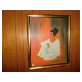 WOMAN W/ WHITE WRAP IN GOLD WOOD FRAME 33" H X