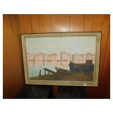 HARBOR SIDE SCENE WOOD FRAME 27" H X 39" W