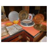 FIESTA BOWLS, METAL TRAYS, ALUM. ICE CUBE MAKERS