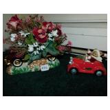 CAR PLANTER WITH FAKE FLOWERS, MUSIC BOX JINGLE