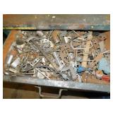 WOODEN WORKBENCH THREE DRAWERS WITH CONTENTS