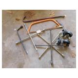 PRYBAR, HACK SAW, 4 WHEELS, 4 TIRE IRONS