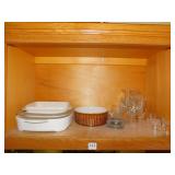 CORNING WITH LID, GLASSES, ERNEST CASSEROLE, ETC
