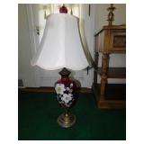 GLASS HAND PAINTED LAMP, GLASS FINIAL TOP, 36" H