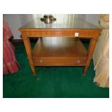 SIDE TABLE BY DREXEL, CENTER DRAWER, GLASS