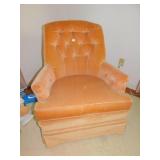 PAIR PEACH SWIVEL ROCKING CHAIRS, WOOD MARK