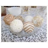 CRYSTAL VASE, BOWL WITH DECORATIVE BALLS, RELISH