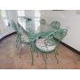 WROUGHT IRON GLASS TOP TABLE AND 6 CHAIRS 32" X
