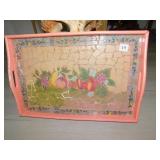 WOOD TRAY WITH TILE INSET & CRYSTAL PRISMS
