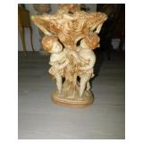 PLASTER PLANTER WITH 2 GIRLS, SMALL CHIP ON BACK